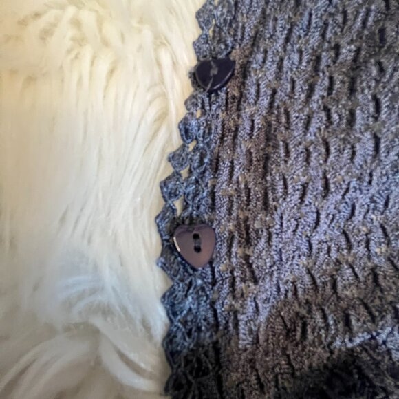 Vtg Only Hearts NYC Holt Renfrew Blue Cardigan Open Front Button Patterned | - Picture 10 of 10